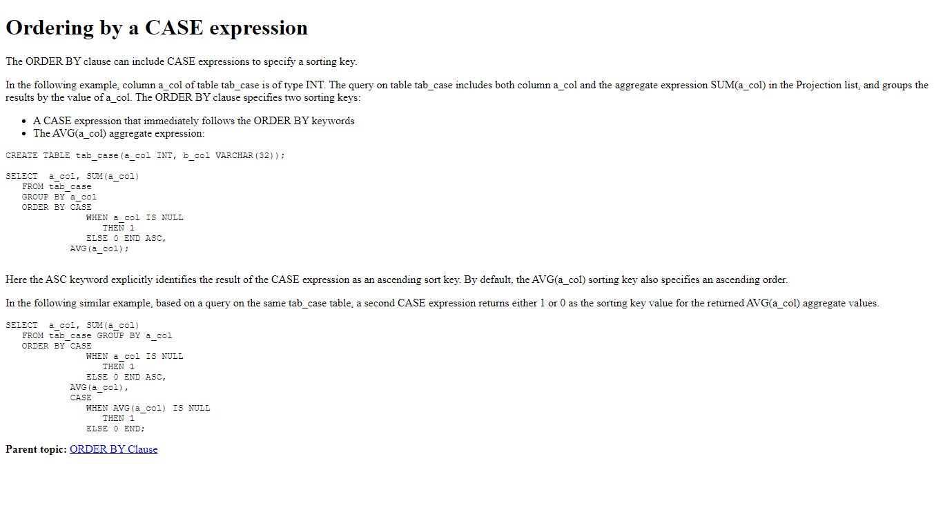 Ordering by a CASE expression - IBM