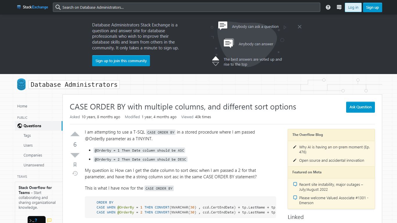 CASE ORDER BY with multiple columns, and different sort options